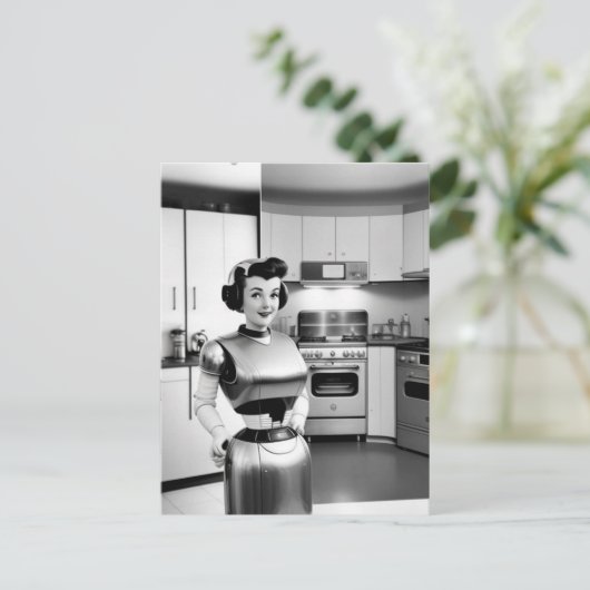 jaren '50 retro science fiction robot huisvrouw briefkaart (Staand voorkant)