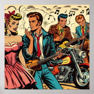 Jaren 50 Rock and Roll-stripboeken uit het verlede Poster