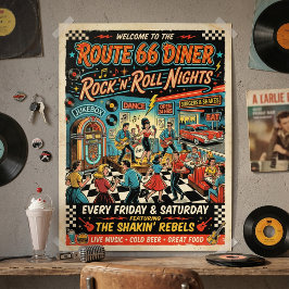 Jaren 50 Route 66 Eetcafé Rock 'n' Roll Avonden Re Poster