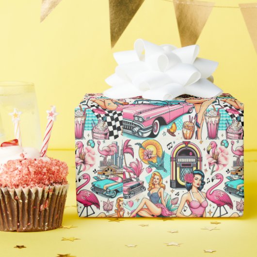  jaren '50 Schattige Patroon Cadeaupapier (Verjaardagsfeest)