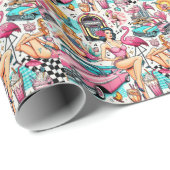  jaren '50 Schattige Patroon Cadeaupapier (Rol Hoek)