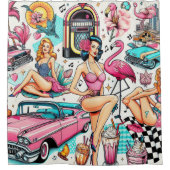 jaren '50 Schattige Patroon Douchegordijn (Voorkant)