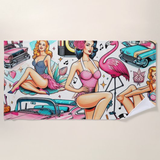 jaren '50 Schattige Patroon Strandlaken (Voorkant)