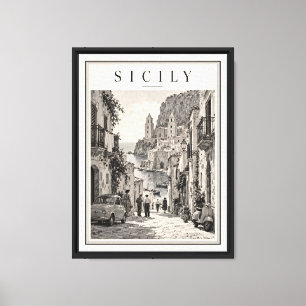 Jaren 50 Sicilië Italië Vintage Zwart en Wit Gelij Canvas Afdruk