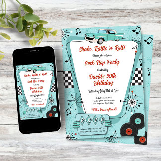 Jaren 50 Sock Hop-feest Kaart