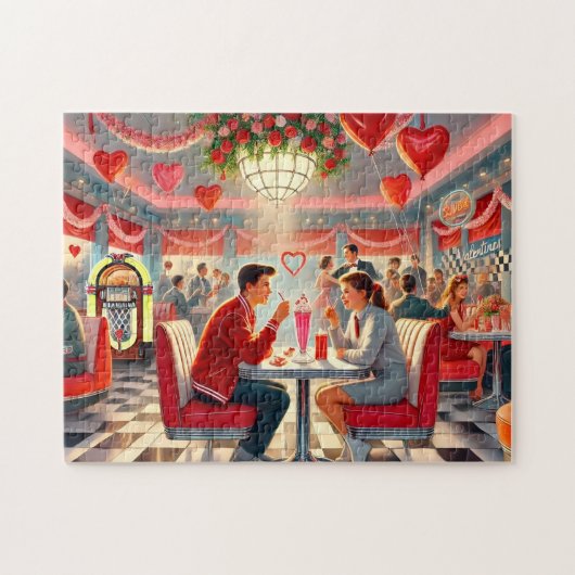 Jaren 50 Valentine Diner Retro Romantiek Legpuzzel (Horizontaal)