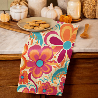 Jaren 60 70 Groovy Kleurrijk Flower Power Theedoek