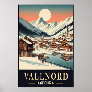 Jaren 60 Wintercharme van Vallnord Andorra Reizen Poster