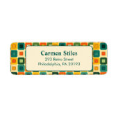 jaren '70 Kleurrijke Vierkante Patroon Retouradres Etiket (Voorkant)