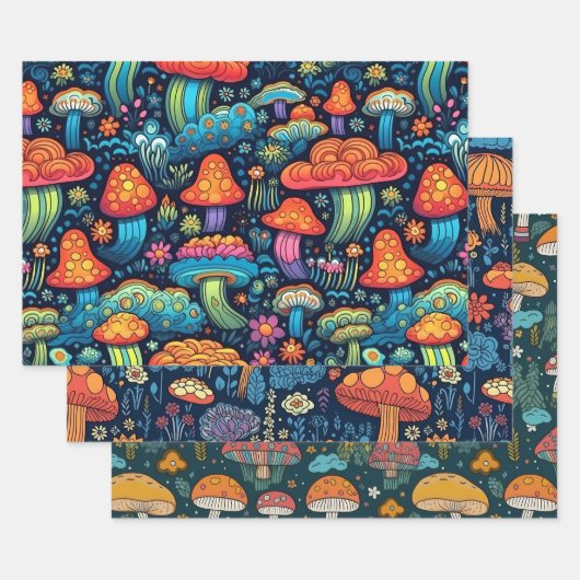  jaren 70 Retro Hippie Stijl Paddenstoel Boho Set  Inpakpapier Vel (Set)