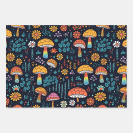  jaren 70 Retro Hippie Stijl Paddenstoel Boho Set  Inpakpapier Vel