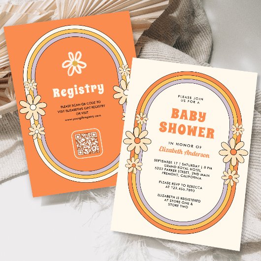  jaren 70 Retro Kleurrijke Groovy Baby shower Kaart