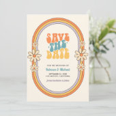 jaren '70 Retro Kleurrijke Groovy Fotobruiloft Save The Date (Staand voorkant)