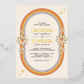 jaren 70 Retro Kleurrijke Groovy Wedding Gold Folie Uitnodiging (Voorkant)