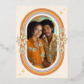 jaren 70 Retro Kleurrijke Groovy Wedding Gold Folie Uitnodiging (Achterkant)