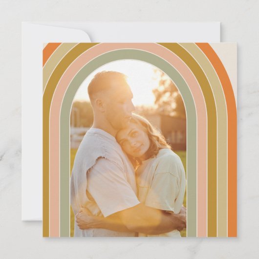 jaren 70 Retro Sinaasappel Boog Huwelijk Save The Date (Achterkant)