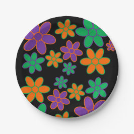 jaren '70 Stijl Bloemen Zwart Achtergrond Papier B Papieren Bordje