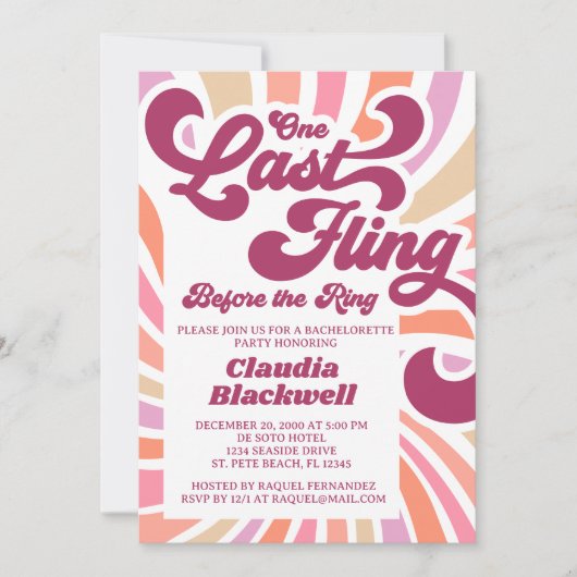 jaren '70 vrijgezellenfeest kaart (Voorkant)