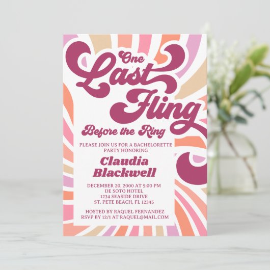 jaren '70 vrijgezellenfeest kaart (Staand voorkant)