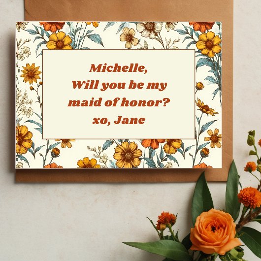 jaren 70 Wildflower Boho Maid of Honor Voorstel Notitiekaartje