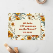 jaren 70 Wildflower Boho Maid of Honor Voorstel Notitiekaartje (Voorkant / Achterkant in situ)