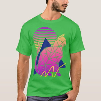  jaren '80 Geometrische Kat met Zonsondergang T-shirt