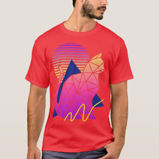  jaren '80 Geometrische Kat met Zonsondergang T-shirt