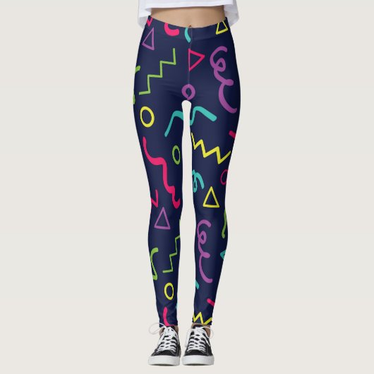 jaren '80 jaren '80 retro neon Memphis patroon Leggings (Voorkant)