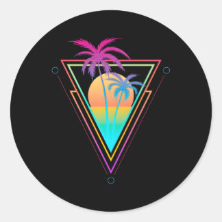 jaren '80 jaren '90 Vaporwave Palm Trees Beach Sur Ronde Sticker