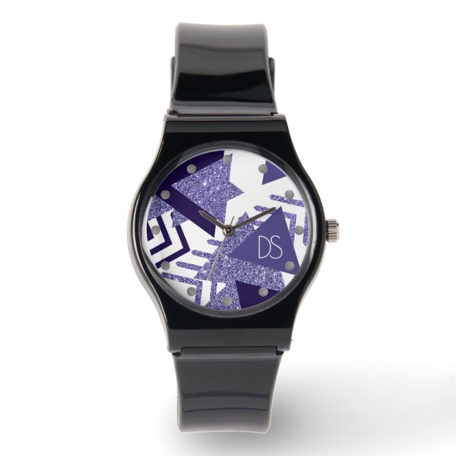 jaren '80 Koel Abstract | Paarse passievormen Mono Horloge (Voorkant)