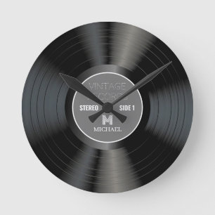  jaren '80 Record Classic Monogram   Naam Retro Ronde Klok