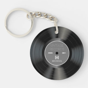 jaren '80 Record Classic Monogram   Naam Retro Sleutelhanger