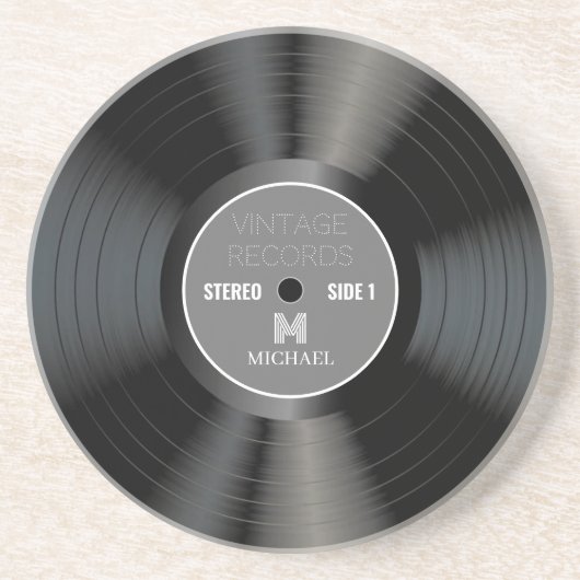  jaren '80 Record Classic Monogram | Naam Retro Zandsteen Onderzetter (Voorkant)