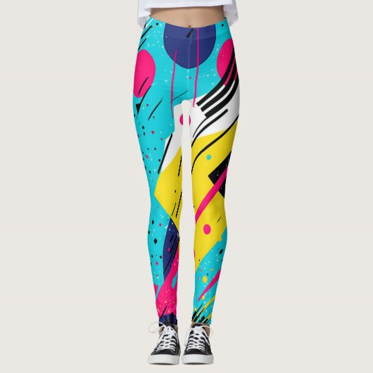 jaren '80 Retro geometrisch patroon Leggings (Voorkant)