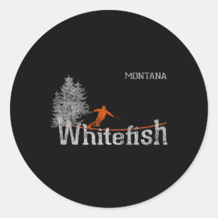 Jaren 80 stijl Whitefish Montana Vintage Skien Ronde Sticker