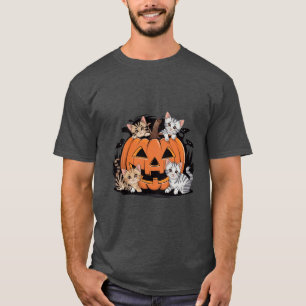 jaren 90 Cat Pumpkin Halloween Retro Bloemen T-shirt