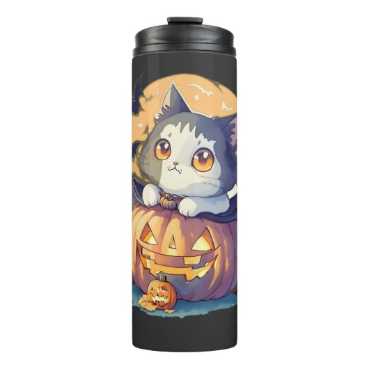  jaren 90 Cat Pumpkin Halloween Retro Thermosbeker (Voorkant)