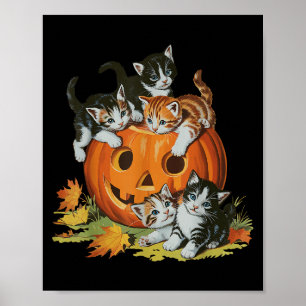  jaren 90 Cat Pumpkin Halloween Retro Vrouwen Soky Poster