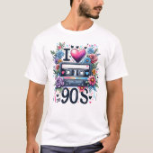  jaren '90 Retro Cassettebandje, Bloemen, Liefde j T-shirt (Voorkant)