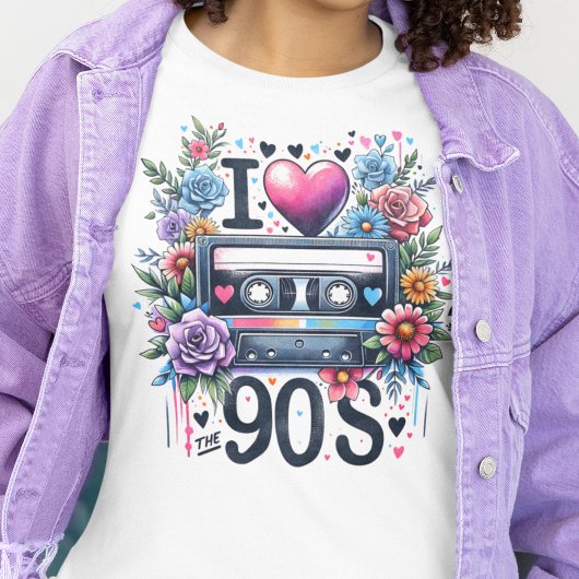  jaren '90 Retro Cassettebandje, Bloemen, Liefde j T-shirt