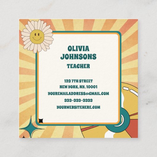  jaren '90 Retro Vinyl School Docent Vierkante Visitekaartje (Achterkant)