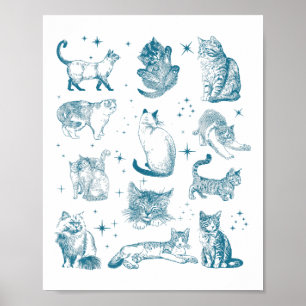 jaren '90 Tattoo Cat Retro Kitten Natuur Cat Lov Poster