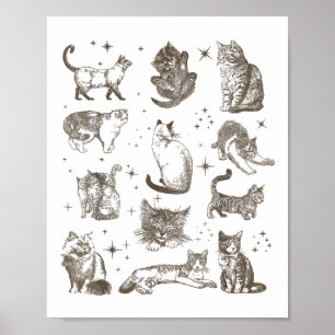 jaren 90 Tattoo Retro Katten In De Ruimte _1 Poster