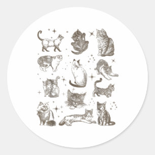 jaren 90 Tattoo Retro Katten In De Ruimte _1 Ronde Sticker