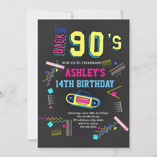 jaren '90 thema verjaardagsuitnodiging kaart (Voorkant)