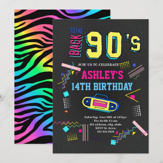 jaren '90 thema verjaardagsuitnodiging kaart (Voorkant / Achterkant)