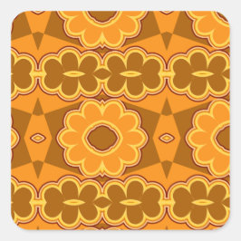 jaren zeventig, retro bloemvermogen bruin geel vierkante sticker