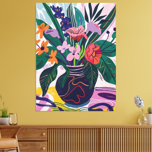 Jarrón con Flores: Arte Favista Estilo Matisse. Canvas Afdruk (Insitu (Woonkamer))