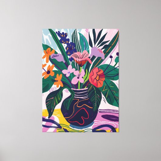 Jarrón con Flores: Arte Favista Estilo Matisse. Canvas Afdruk (Voorkant)