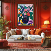 Jarrón con Flores: Arte Favista Estilo Matisse. Canvas Afdruk